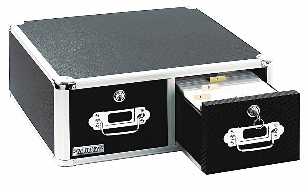 Card File Box w/Hinged Lid, Black