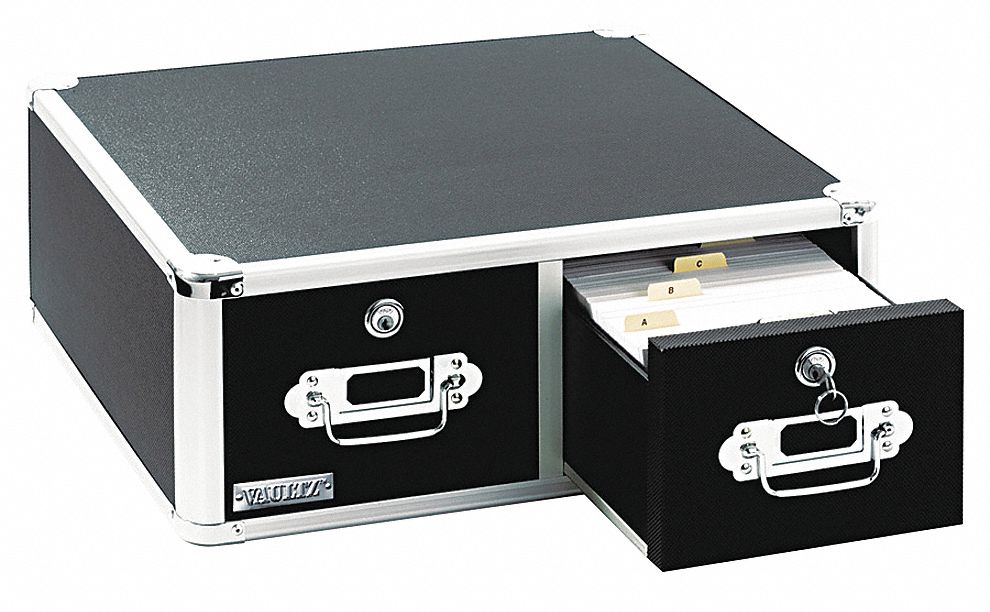Card File Box w/Hinged Lid, Black
