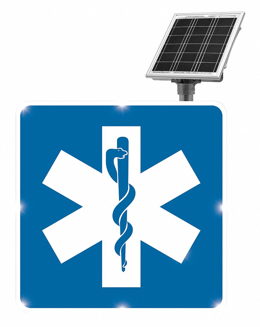 LED Hospital Sign, 30x30, Blue, Solar