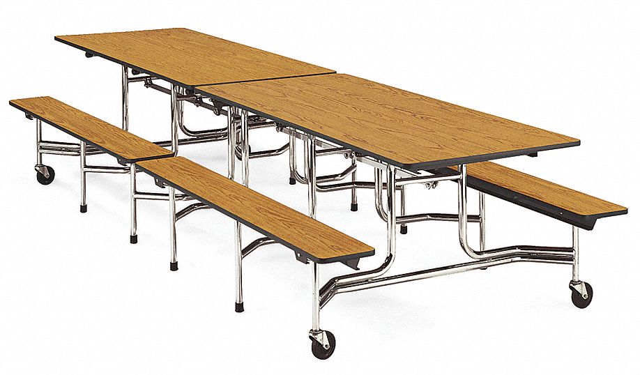 Mobile Bench Table, Oak, Oak, 58x144 In.