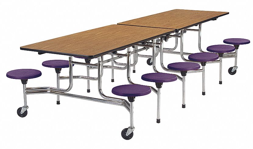 Mobile Stool Table, Oak, Purple, 58x120