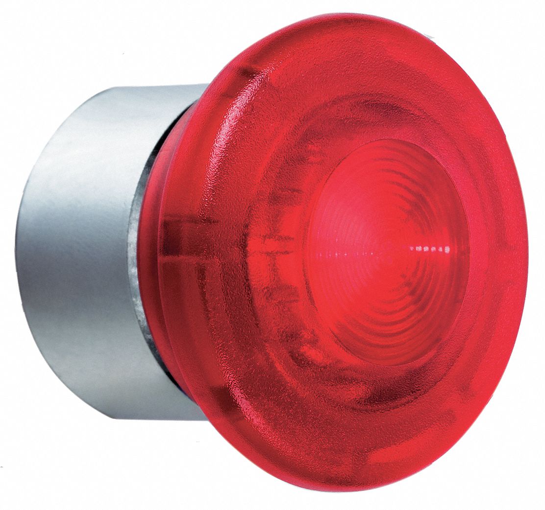 Pushbutton, Illuminated, Mushroom, Red