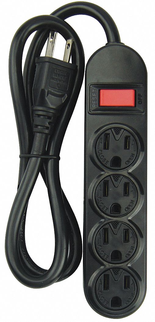 Outlet Strip, 4 Outlets, Black