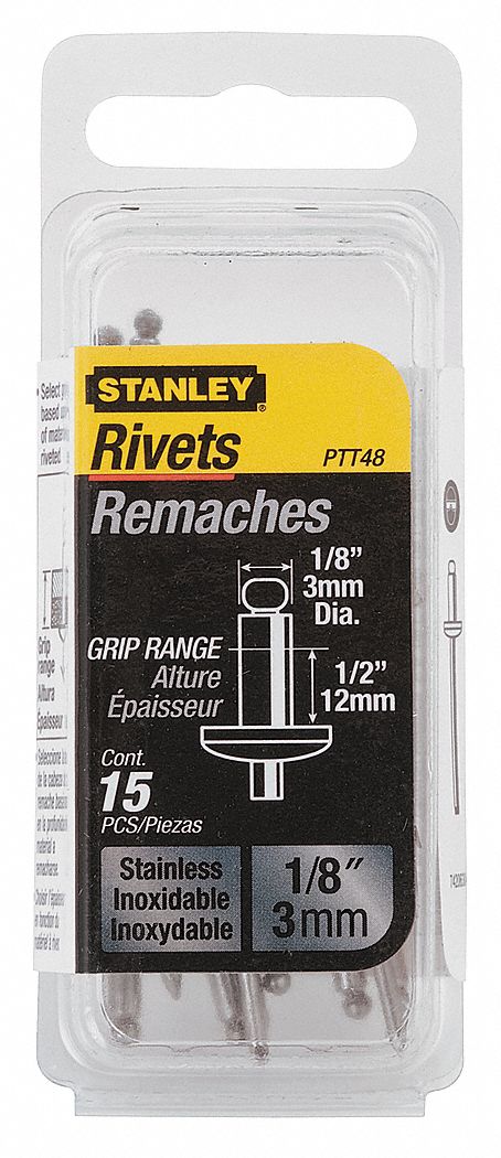 Blind Rivet, Stainless, 1/8 x 1/2 In, PK 15