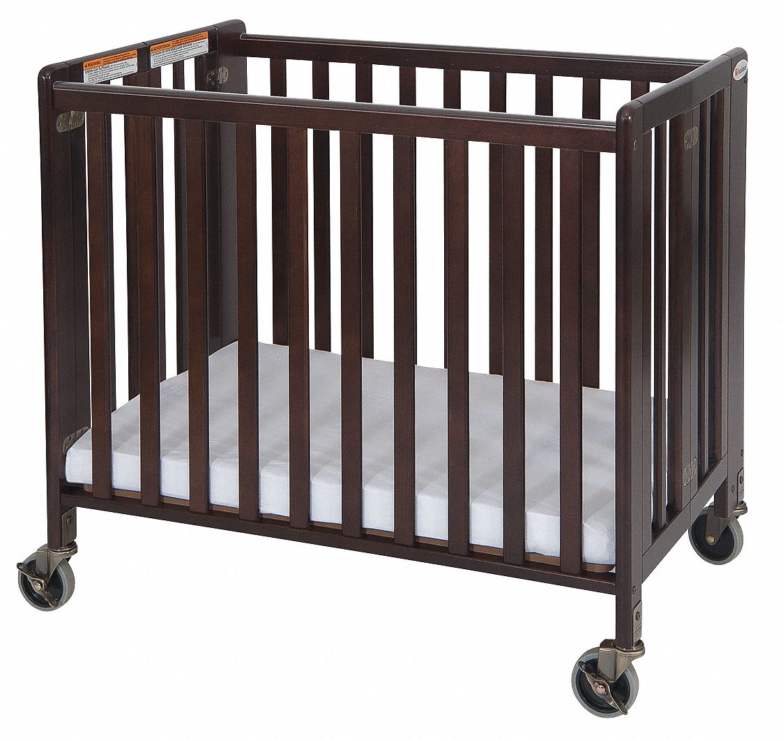 Folding Crib, Cherry, 2 In Mattress