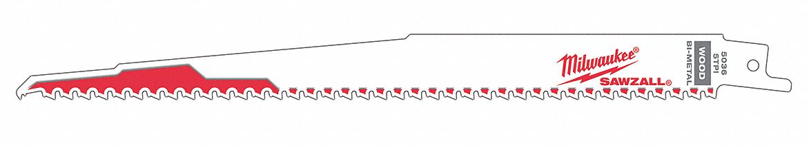Reciprocating Saw Blade, 9 In. L, PK 5
