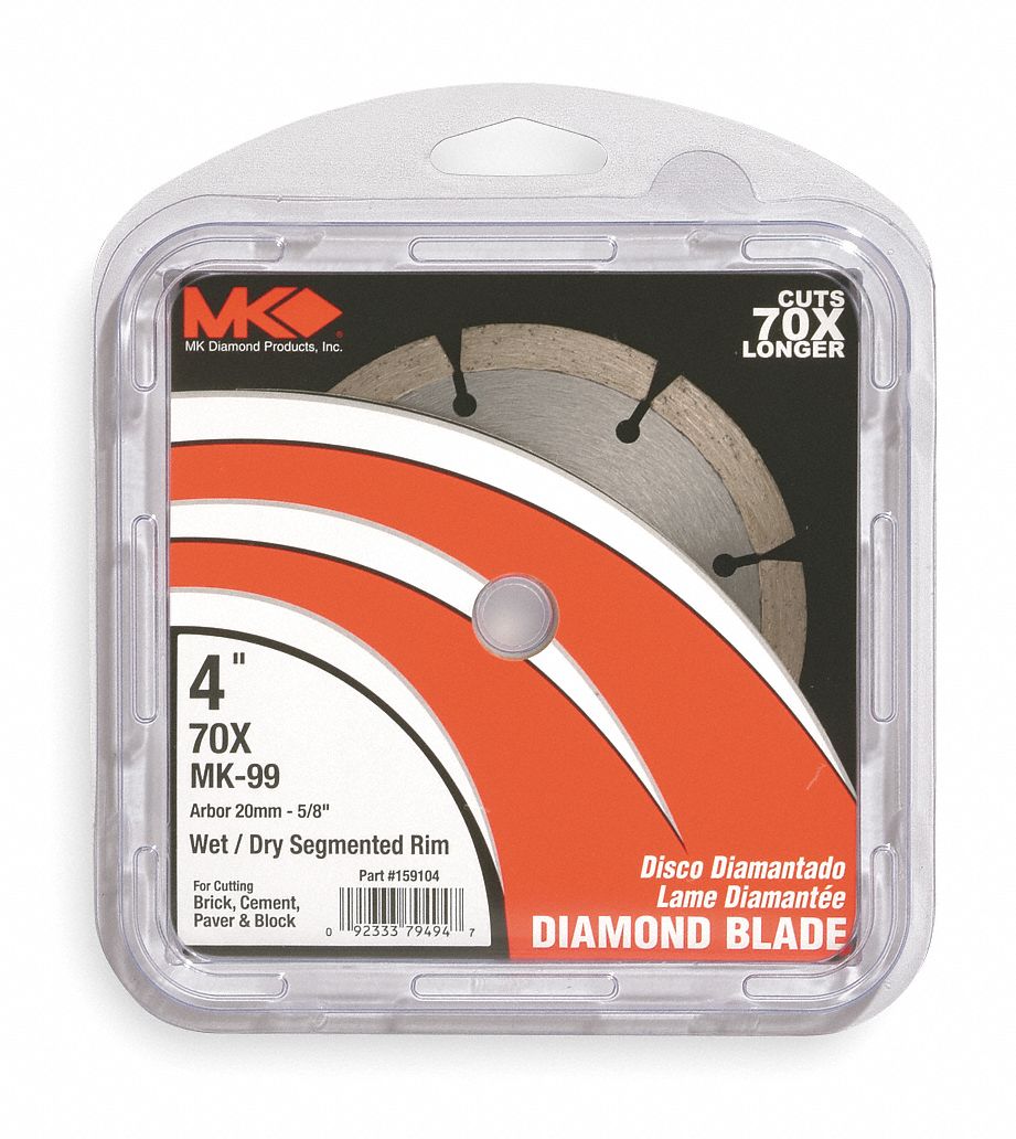 Diamond Saw Bld, Dry, Sgmntd Rim, 4 In Dia
