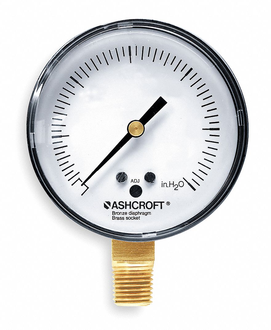 Low Pressure Gauge, 2 1/2 In, 35 In H2O