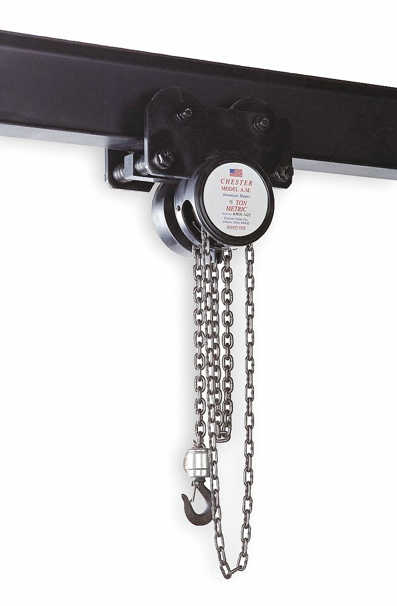Chain Hoist w/Trolley, 1/2 Ton, 10 Ft Lift