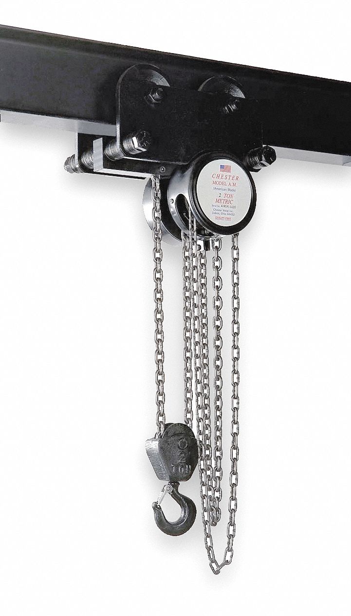Chain Hoist w/Trolley, 2 Ton, 10 Ft Lift
