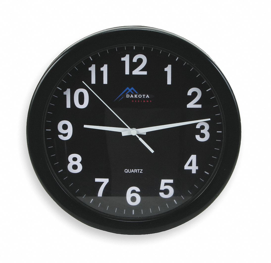 Clock, Rnd, Anlg, 10in, Blk w/Blk Face