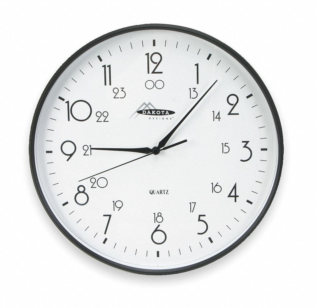 Clock, Rnd, Analog, 24 Hr, 12in, Blk, Batt Op