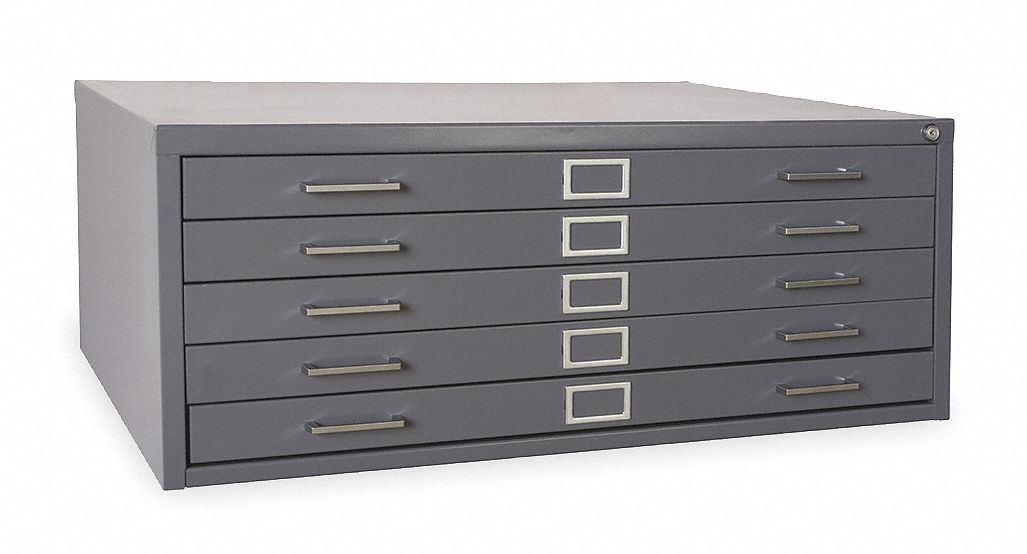 Cabinet, Flat File, 5 Drawer, Gray