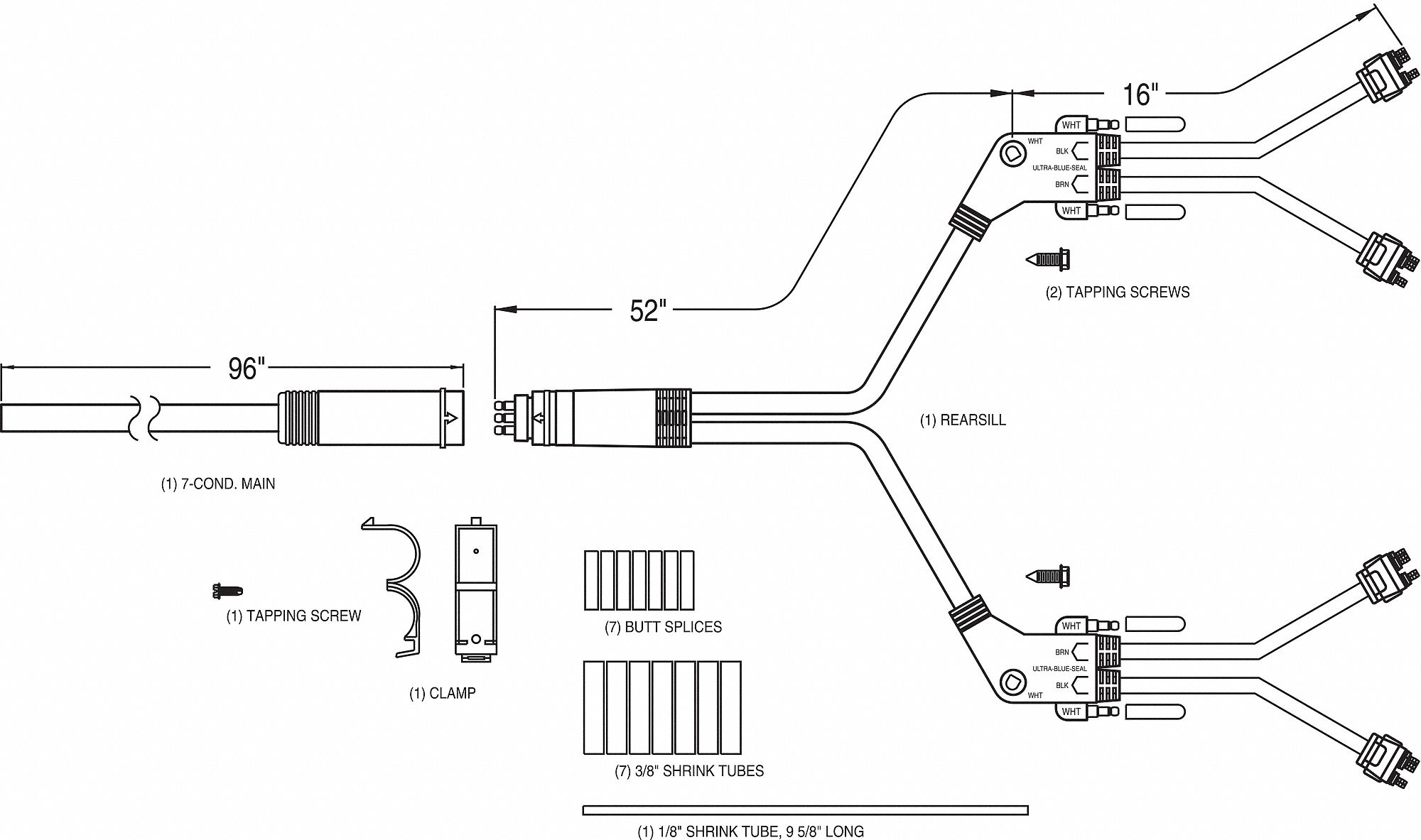 Rear Sill Harness Repair Kit, 8 ft. Main