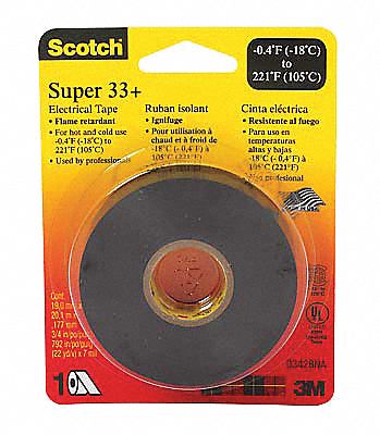 Electrical Tape, 3/4 x 52 ft, 7 mil, PK 100