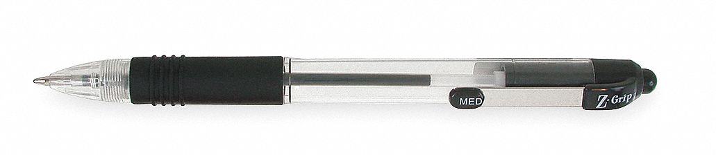 Ballpoint Pen, Retractable, Med, Blk, PK 12