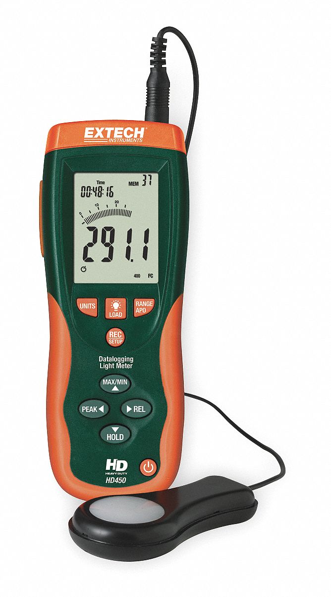 Light Meter, 0.01-40, 000 Fc, Data Logging