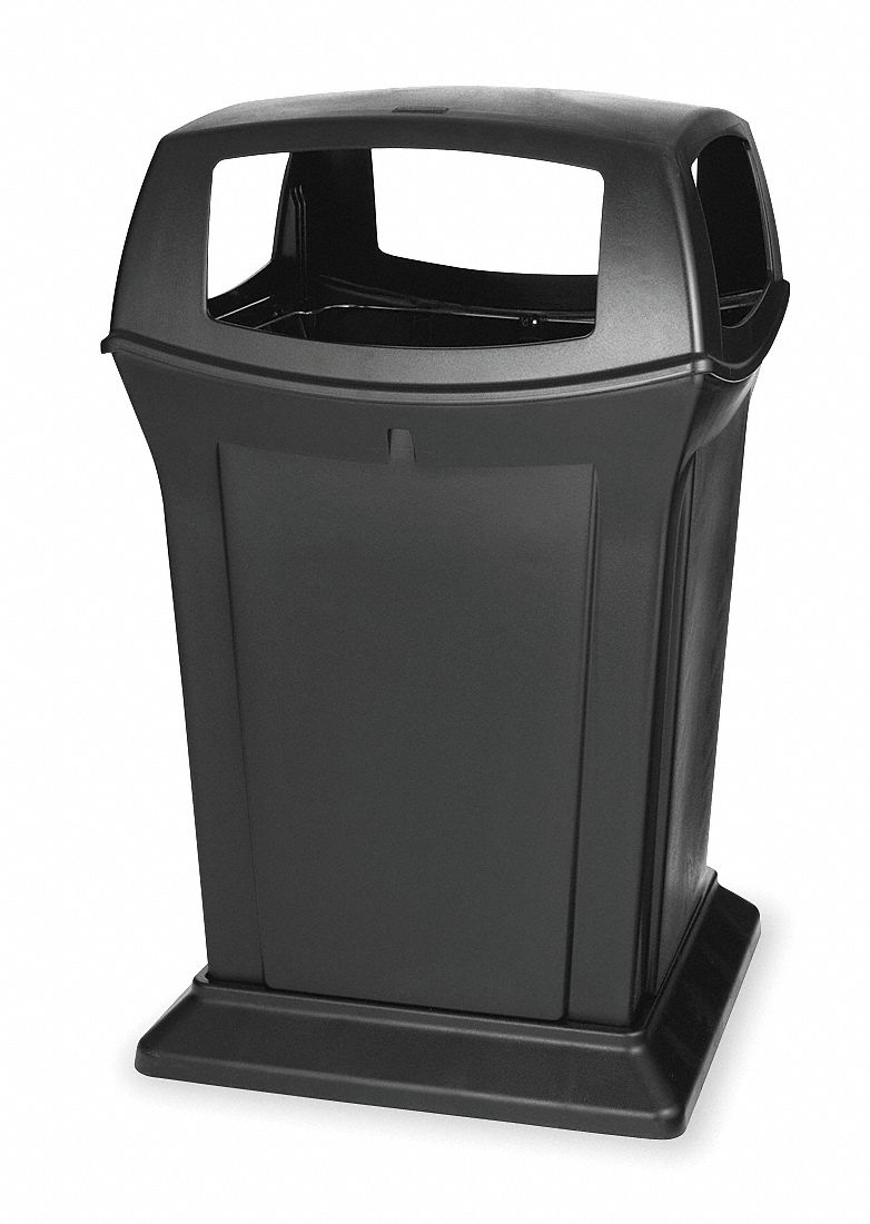 Waste Receptacle, 4 Opening, Black, 45G