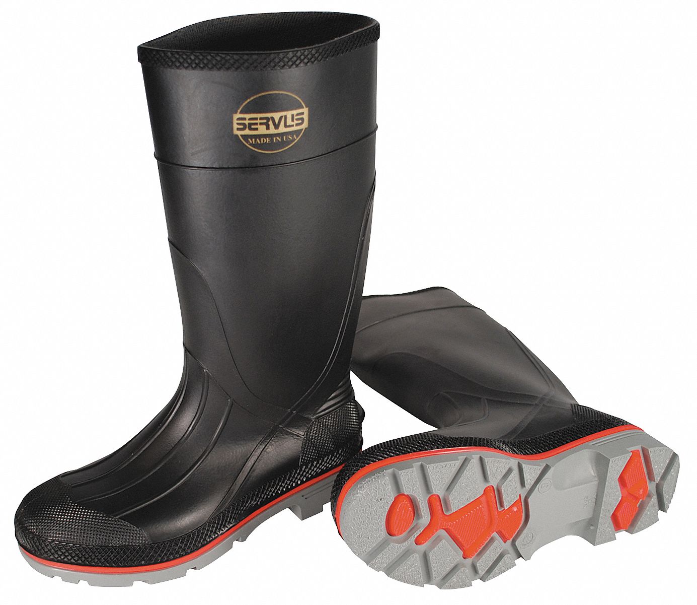 Knee Boots, Men, 13, Pullon, Blk/Rd/Gry, 1PR