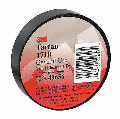 Electrical Tape, 3/4 x 60 ft, 7 mil, PK 100