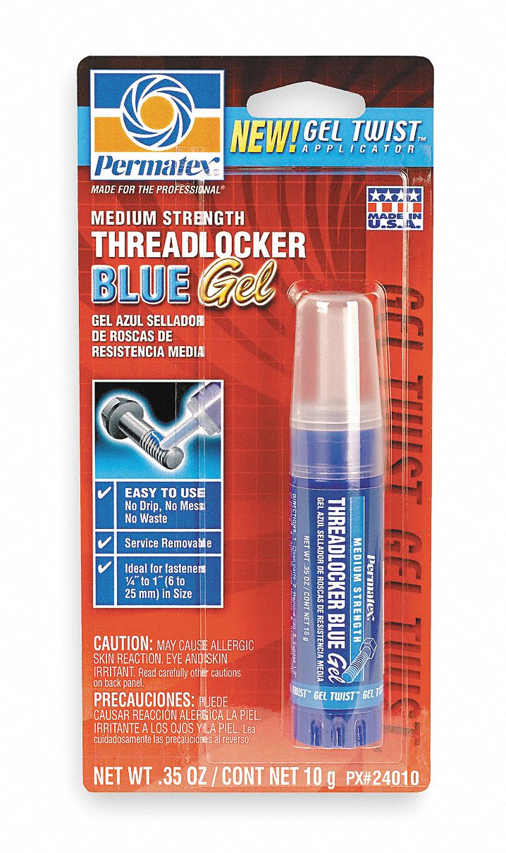 Threadlocker, Med Strength Gel, 10g, Blue