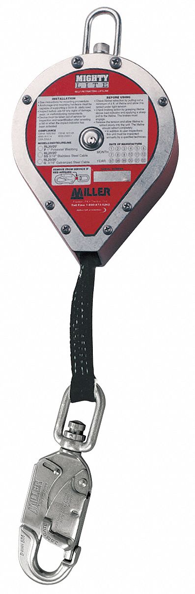 Self-Retracting Lifeline, 20ft, Plystr, Red