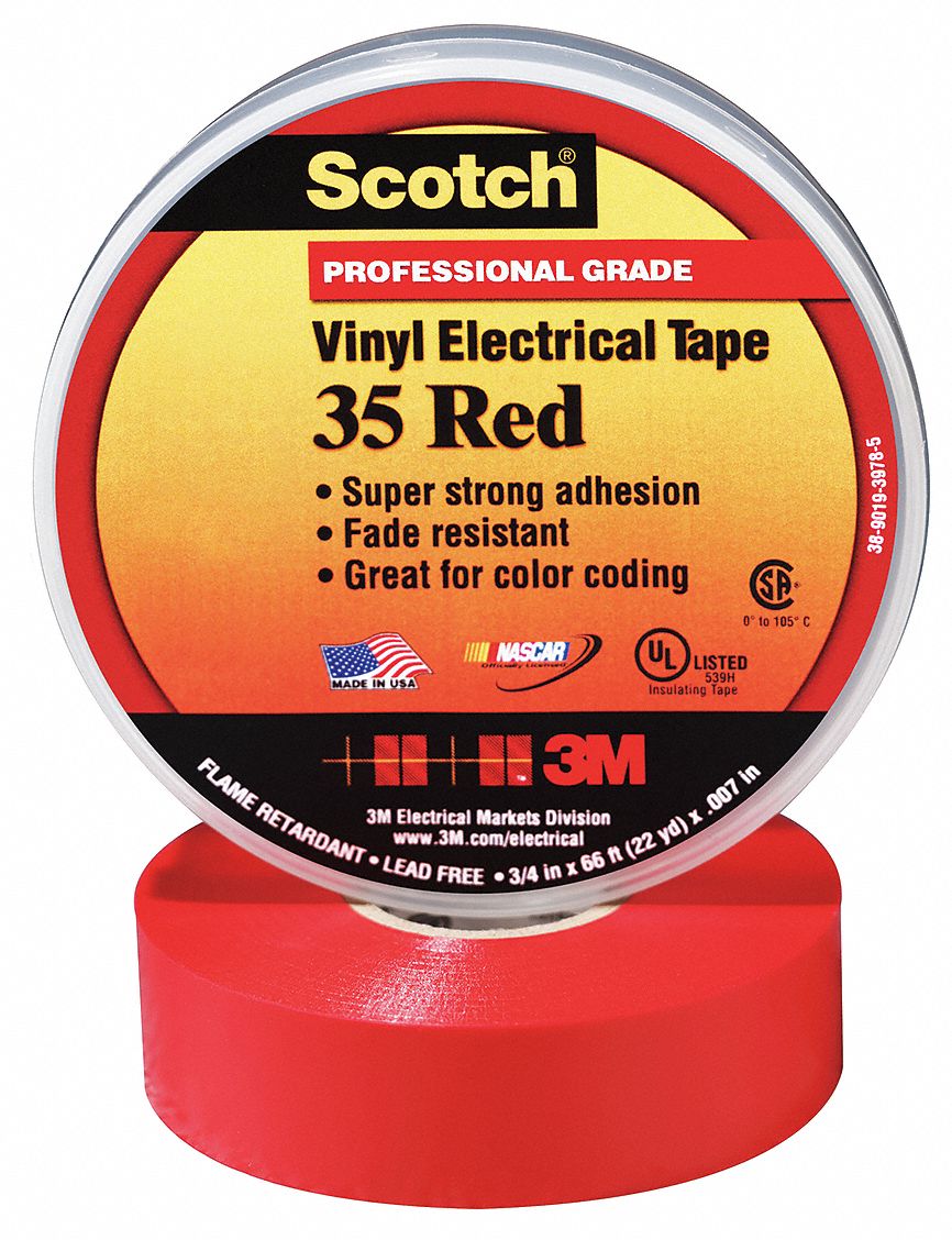 Electrical Tape, 1/2x20ft, 7 mil, Red, PK100