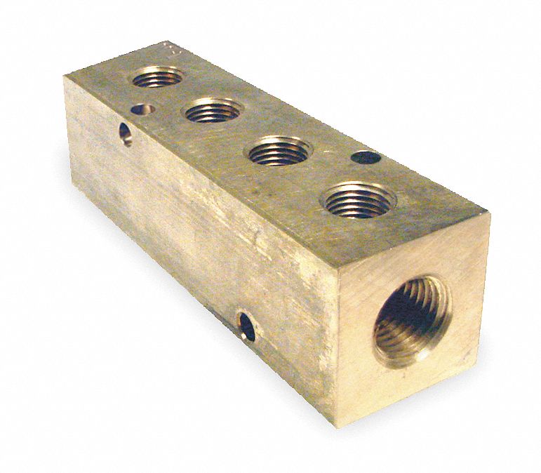 Manifold, 3/8 In Inlet, 4 Outlets, Brass