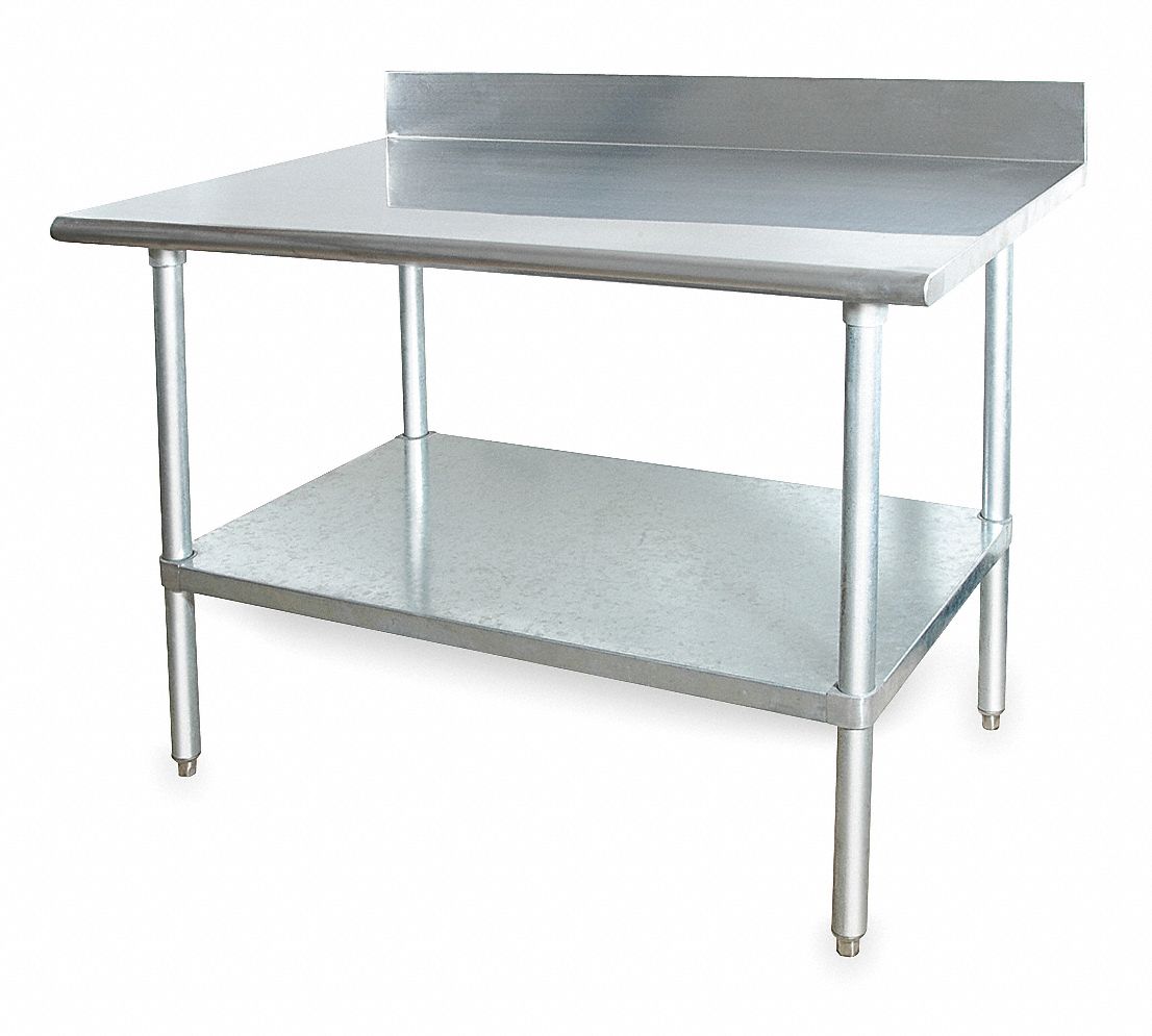 Adj Worktable, W 48 In, D 30 In, SS, w/Shelf