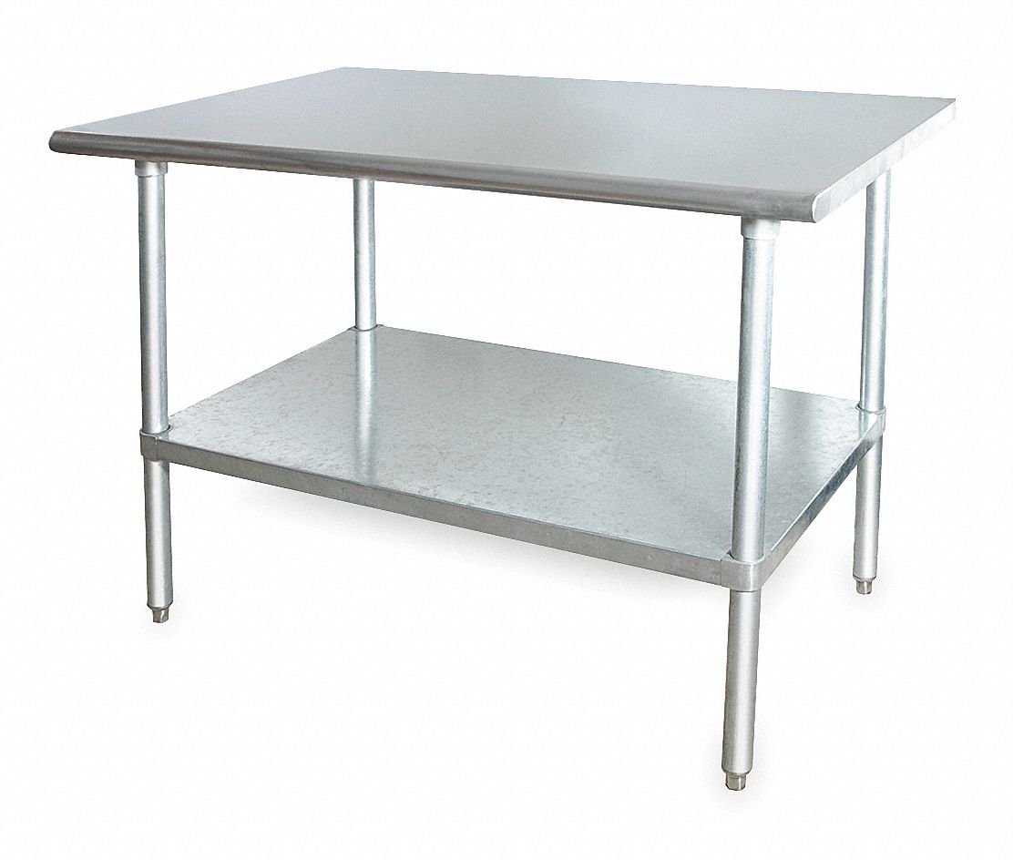 Adj Worktable, W 72 In, D 30 In, SS, w/Shelf