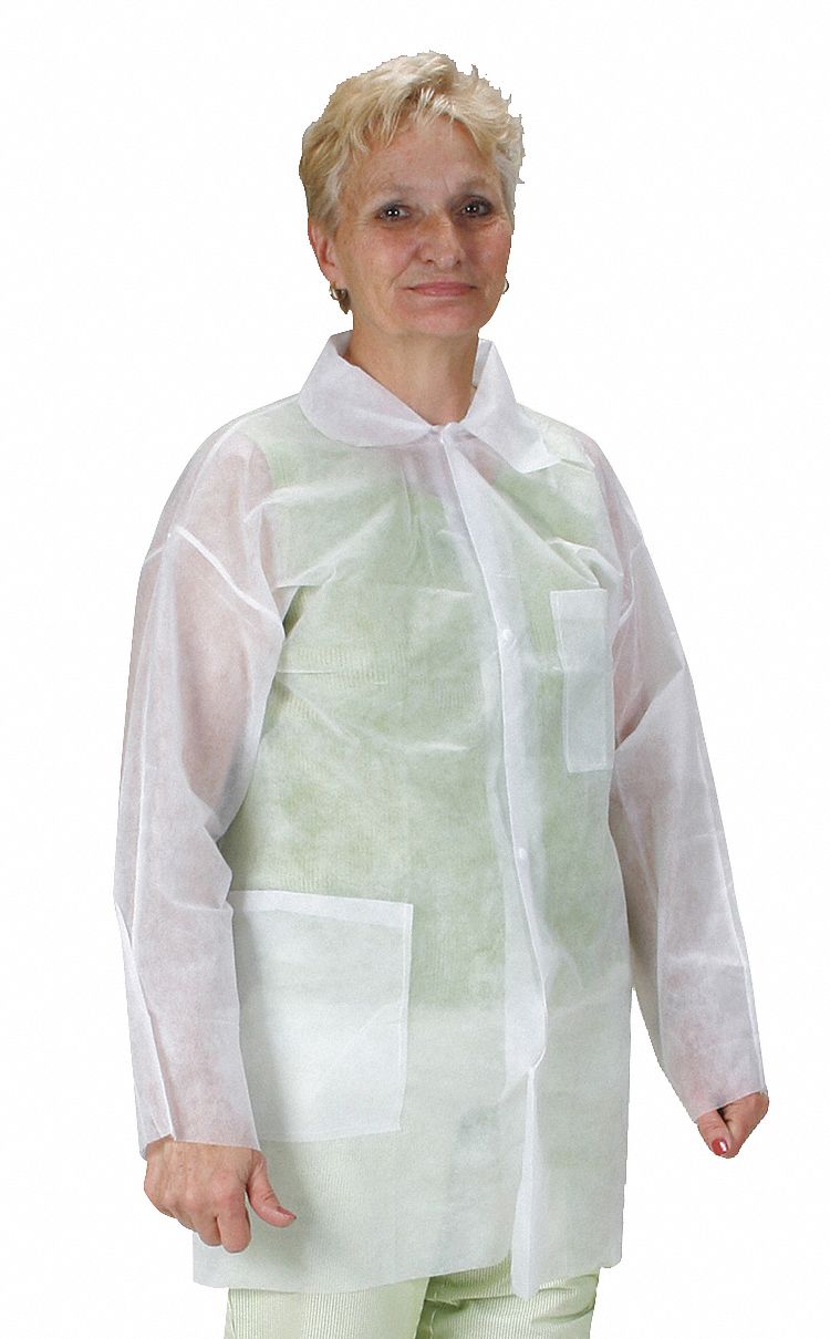 Lab Coat, Polypropylene, White, 4XL, PK 25