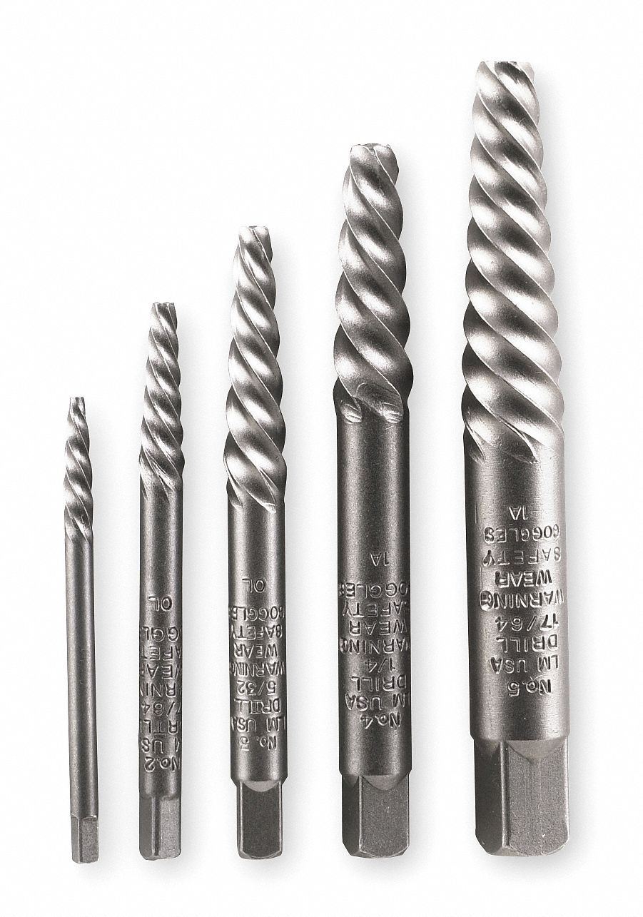 Screw Extractor Set, Spiral Flute, 5 Pcs