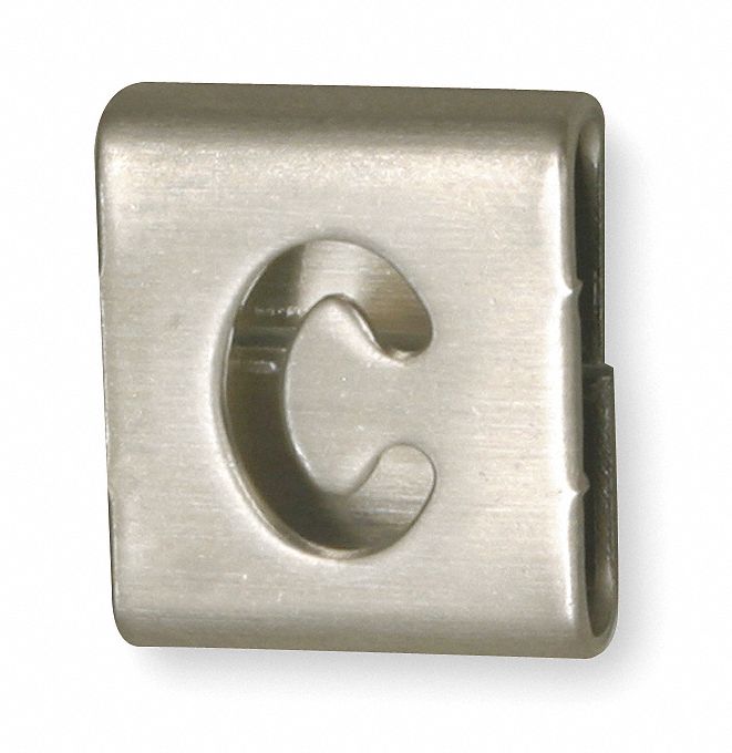 Ltr C Tag, 0.446 x 0.376 In, Sil, Sq, PK25