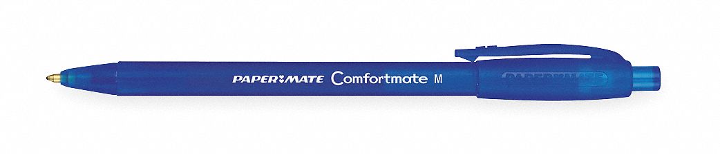 Ballpoint Pen, Retractable, Med, Blue, PK 12