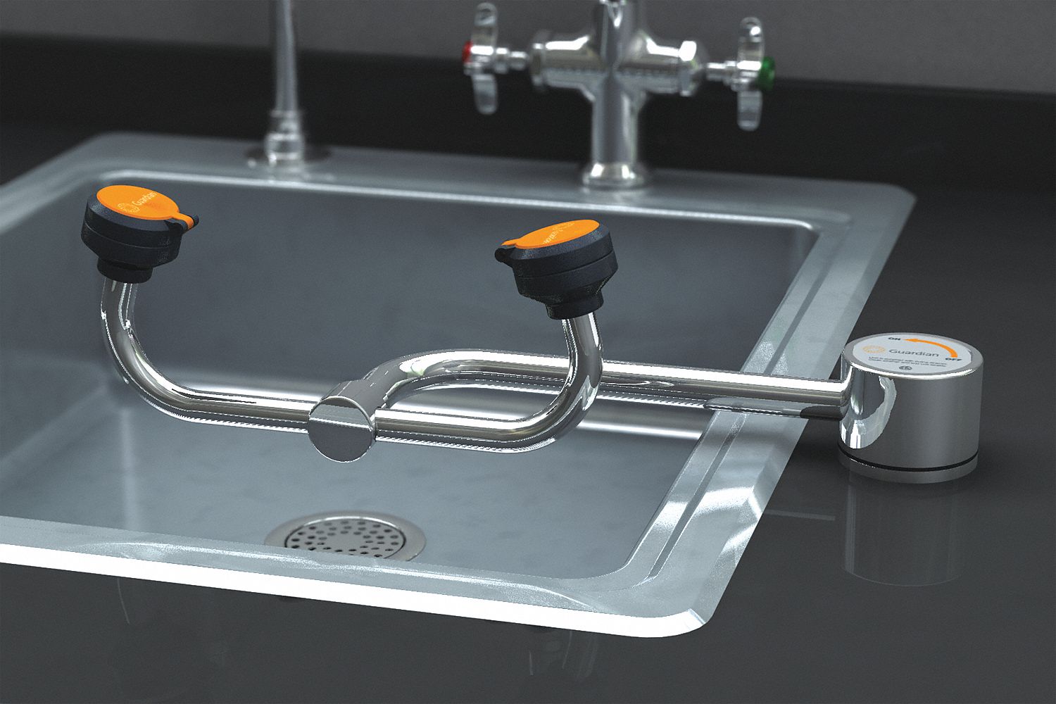 Eyewash, Deck Mount, Right, 14-1/8W, 5-1/4D