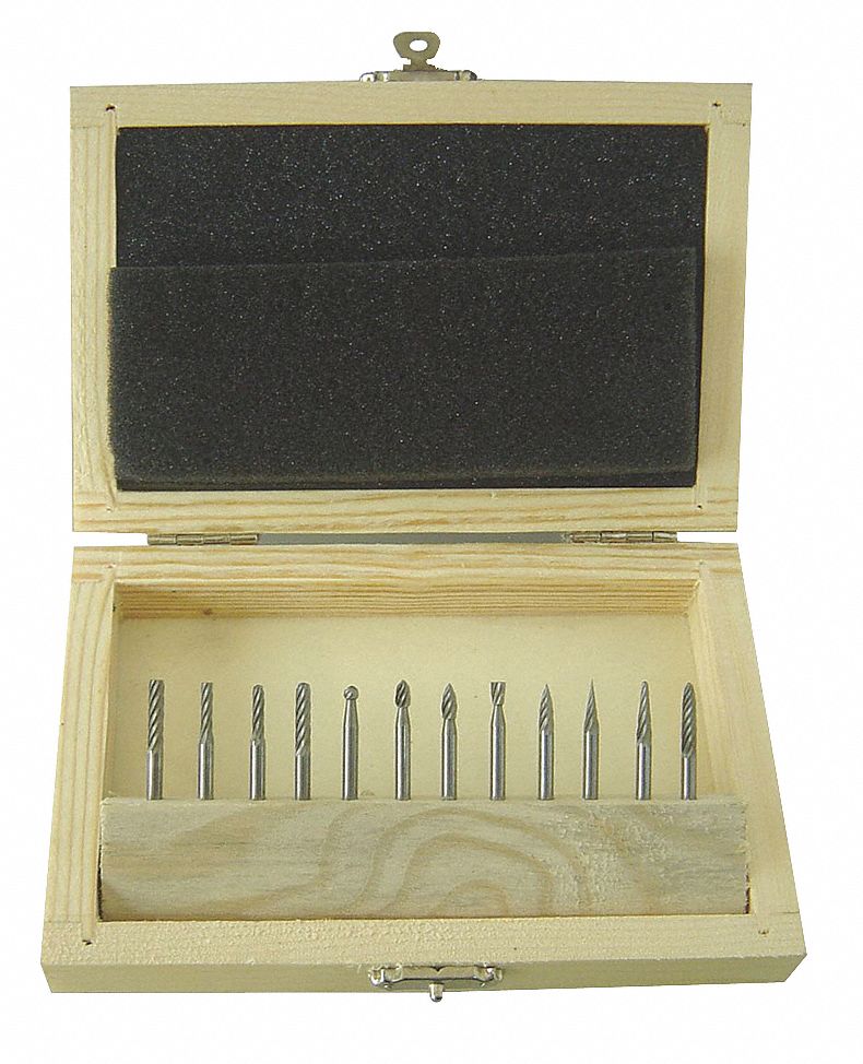 Carbide Bur Set, Single Cut, 1/8 In, 12 Pcs