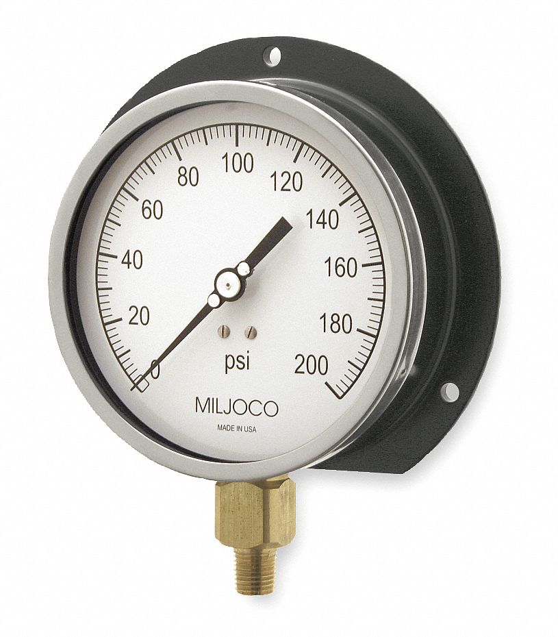 Pressure Gauge, Process, 4 1/2 In, 200 Psi