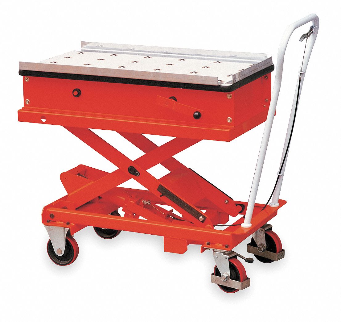 Scissor Lift Cart, 440 lb., Steel, Roller