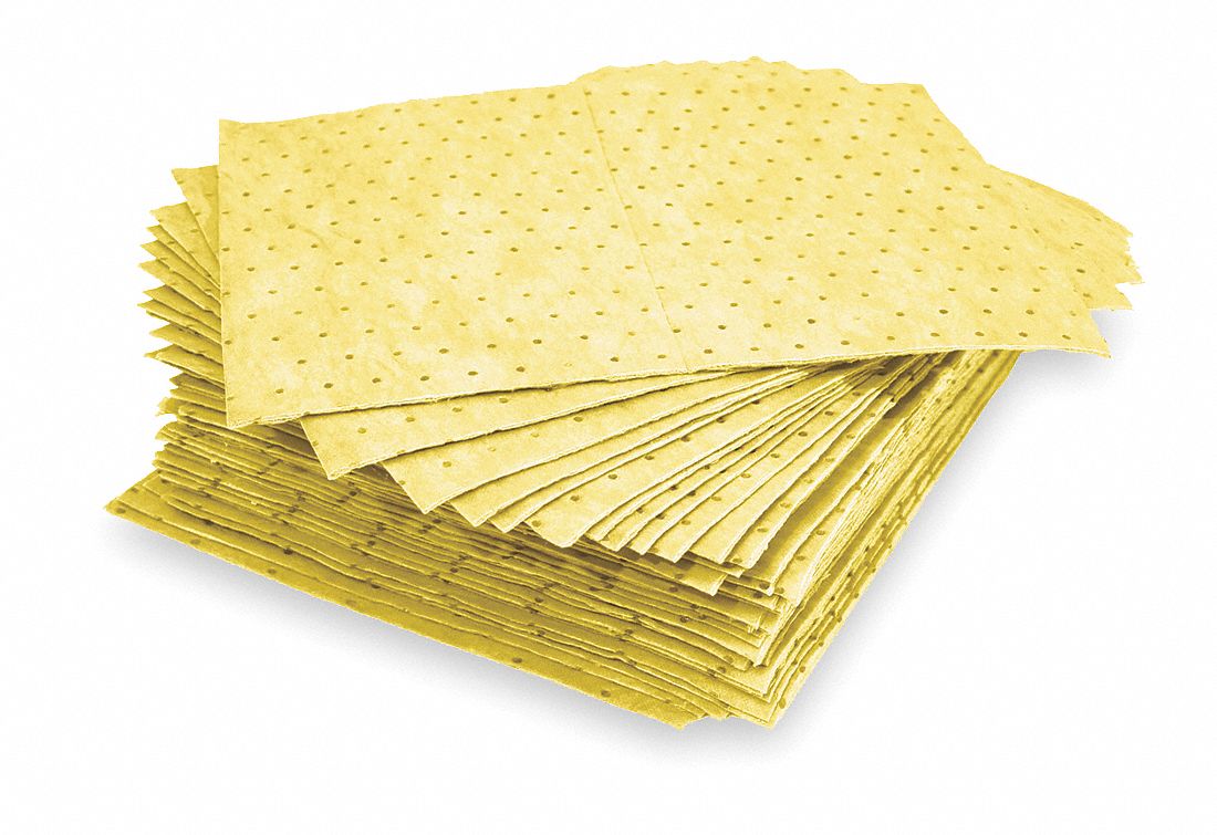 Absorbent Pads, 15 In. W, Yellow, PK 100