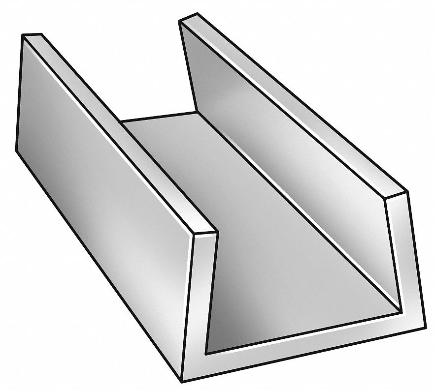 U-Channel, AL 6063, 2 In Leg, 5 In x 8 ft