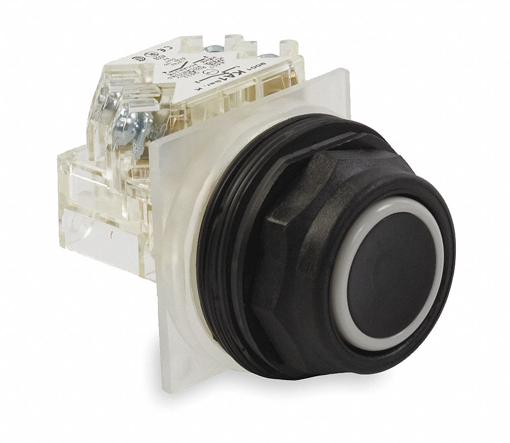 Push Button, 30mm, Black, Plastic, 1NO