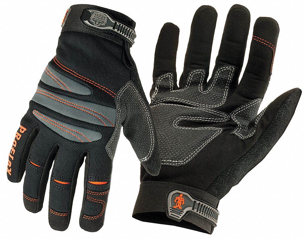 Anti-Vibration Gloves, 2XL, Black, PR