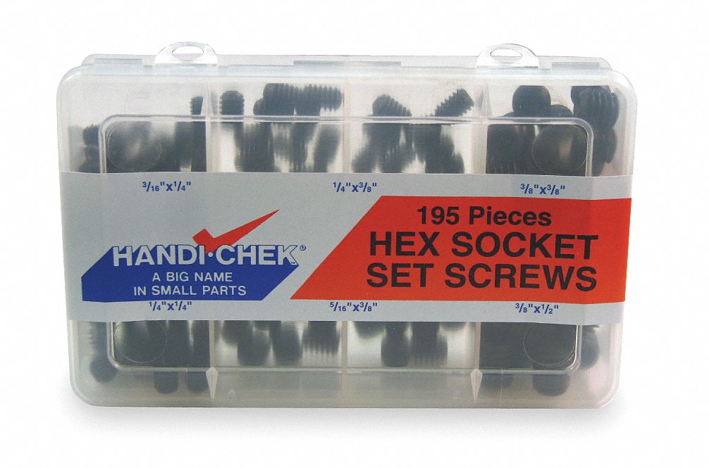 Socket Set Screw Asst, Steel, Black, 195 PC