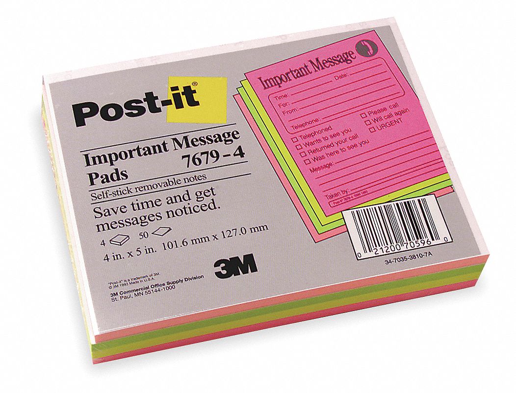 Sticky Notes, 4 x 5 In., Assorted, PK4