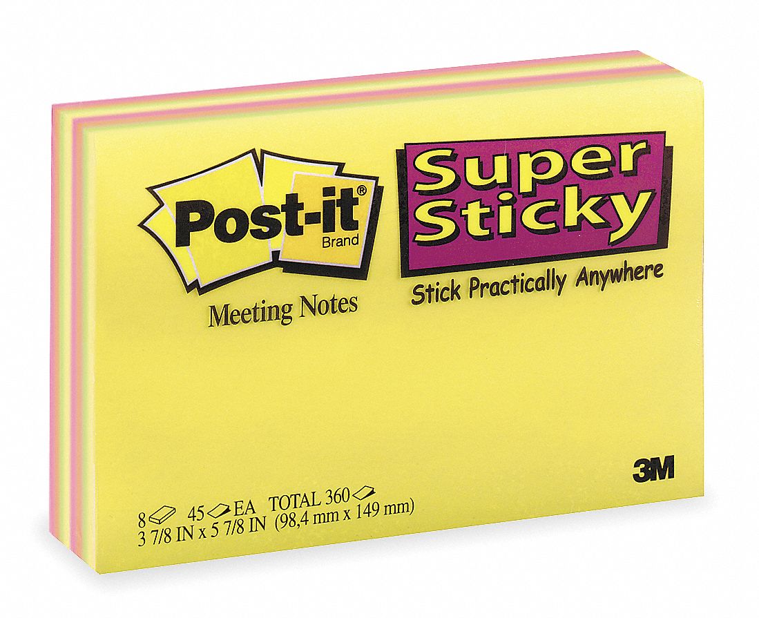Super Sticky Notes, 4x6 In., Assorted, PK8