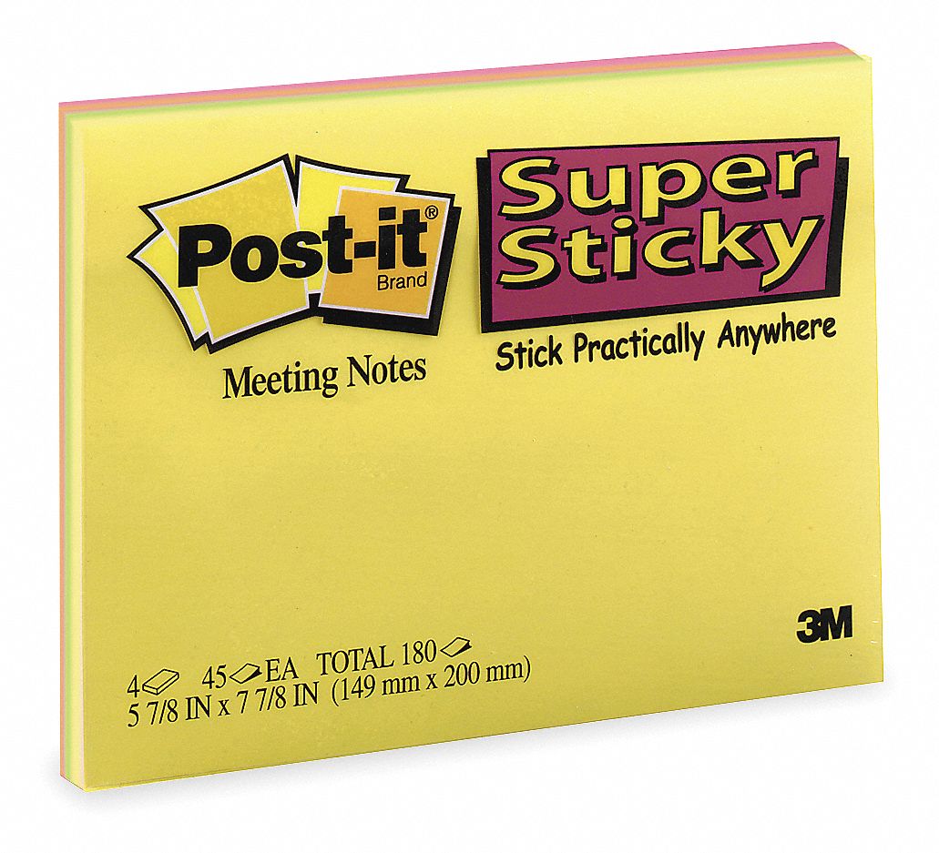 Super Sticky Notes, 6x8 In., Assorted, PK4
