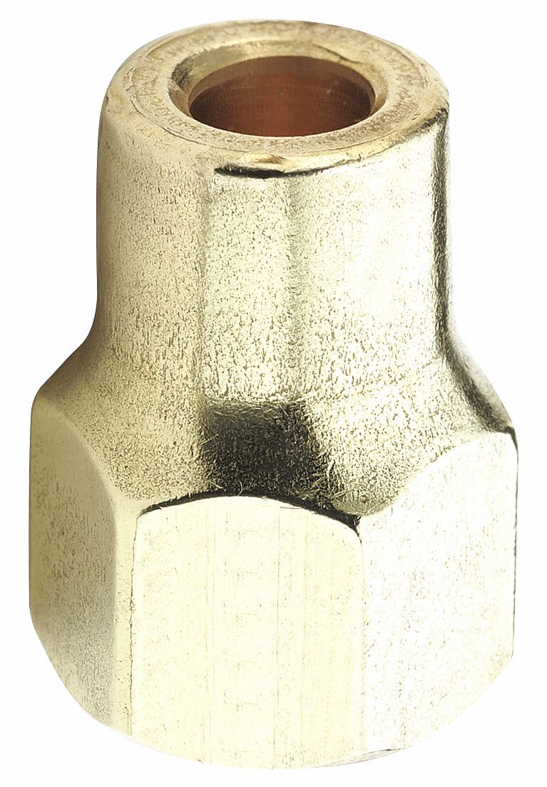 Long Nut, 3/8 In, Tube, Brass, PK 10