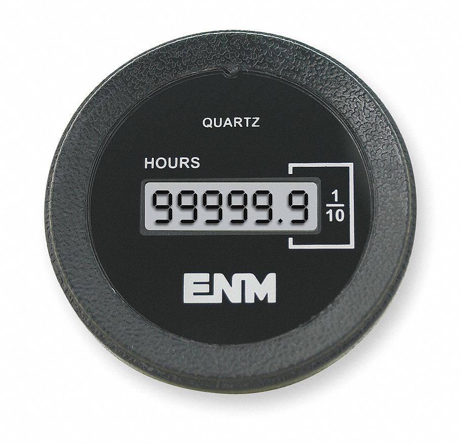 Hour Meter, LCD, 2.22 In, Flush Round