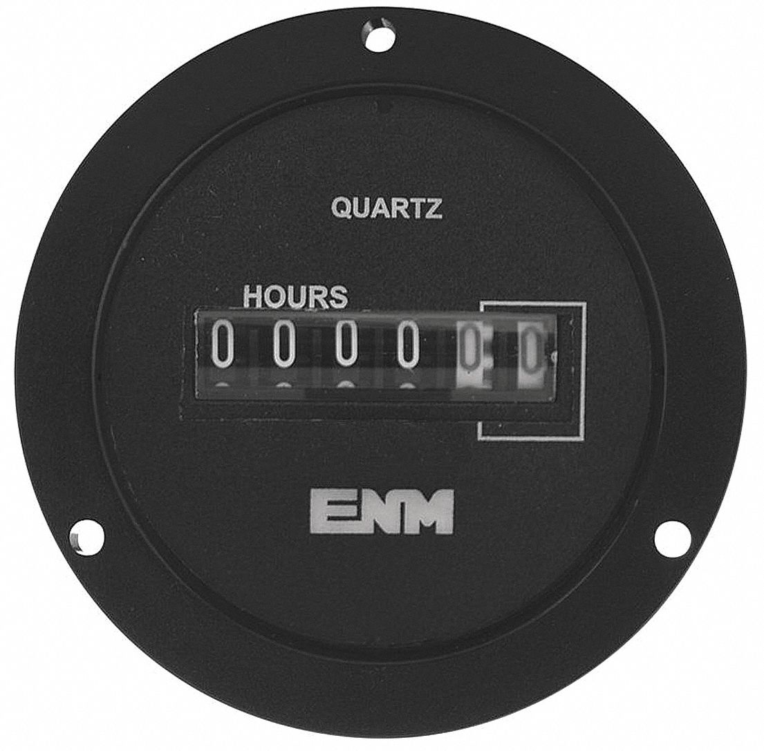 Hour Meter, Electrical, 2.68In, 3Hole Round