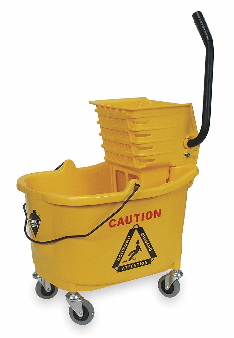 Mop Bucket and Wringer, Yellow, Side Press